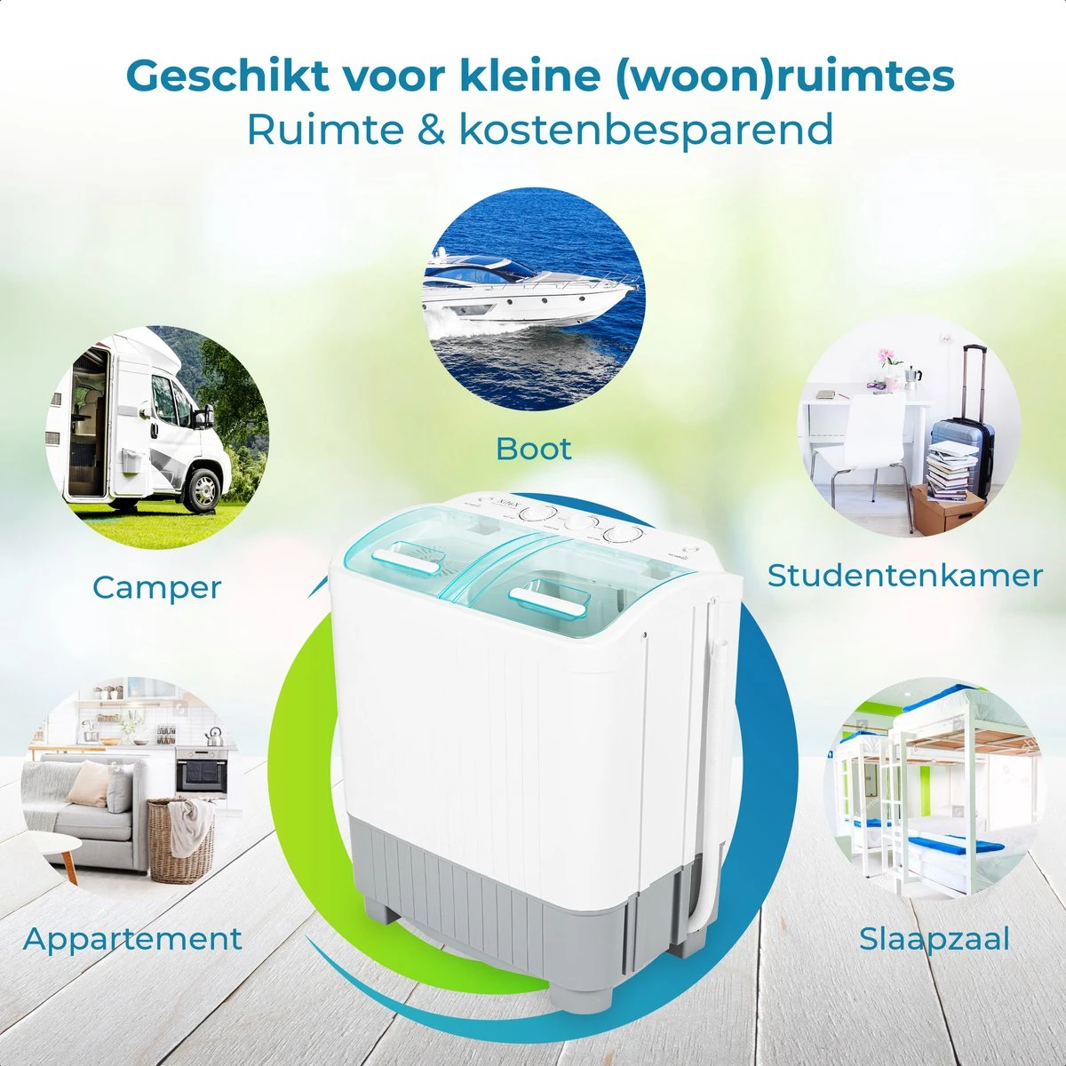 XatiX - Mini wasmachine met dubbele trommel 5,6 kg - Toerental 1400 XatiX - Mini Wasmachine Met Dubbele Trommel 5,6 Kg - Toerental 1400 -Bo-Camp Verkoop 1200x1200 974