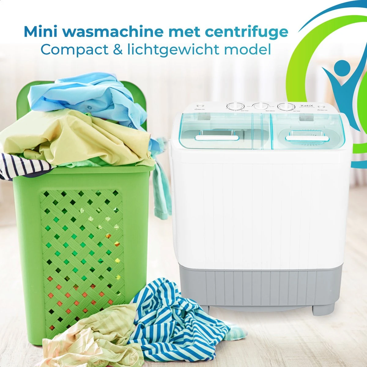 XatiX - Mini wasmachine met dubbele trommel 5,6 kg - Toerental 1400 XatiX - Mini Wasmachine Met Dubbele Trommel 5,6 Kg - Toerental 1400 -Bo-Camp Verkoop 1200x1200 978