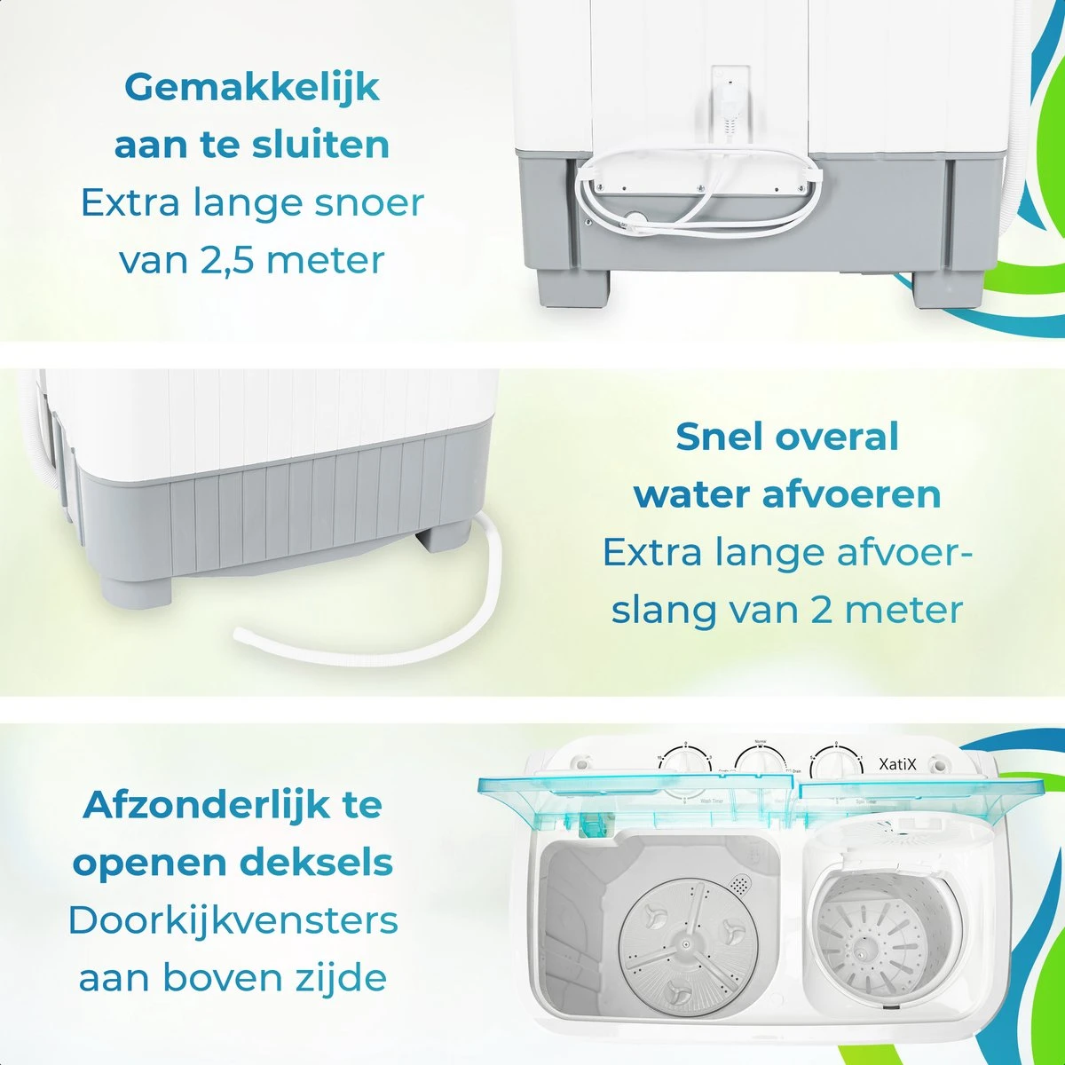 XatiX - Mini wasmachine met dubbele trommel 5,6 kg - Toerental 1400 XatiX - Mini Wasmachine Met Dubbele Trommel 5,6 Kg - Toerental 1400 -Bo-Camp Verkoop 1200x1200 979