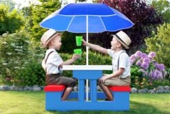Merkloos Kinder Picknicktafel Met Parasol - Blauw -Bo-Camp Verkoop 1200x800 10