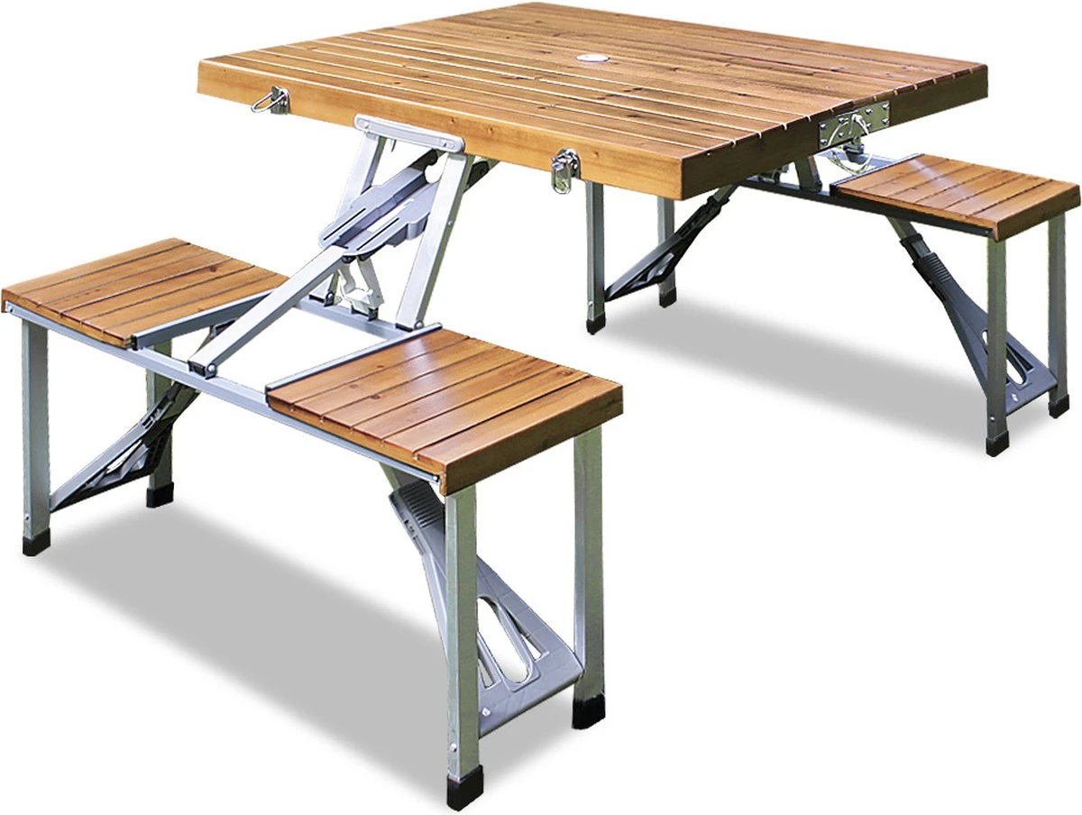 Deuba Picknicktafel Campingtafel - opvouwbaar voor 4 personen - hout en aluminium Merkloos Deuba Picknicktafel Campingtafel - Opvouwbaar Voor 4 Personen - Hout En Aluminium -Bo-Camp Verkoop