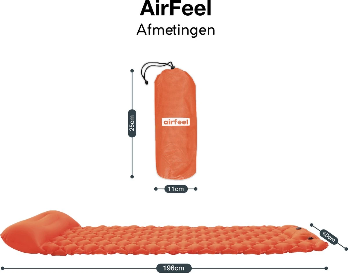 AirFeel Lichtgewicht opsblaasbaar slaapmatje - Ingebouwde pomp en kussen - 196 x 60 x 6 cm - Orange AirFeel Lichtgewicht Opsblaasbaar Slaapmatje - Ingebouwde Pomp En Kussen - 196 X 60 X 6 Cm - Orange -Bo-Camp Verkoop 1200x943 3