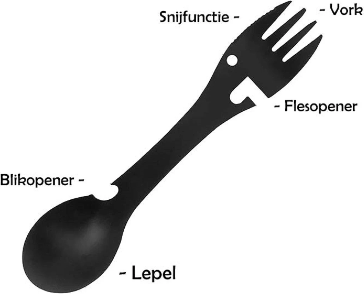 Luverno® - Spork - Incl. Bescherm Hoes - RVS - Bestek To Go - Reisbestek - Keukengadget - 5 in 1 Camping Bestek - Zwart Luverno® - Spork - Incl. Bescherm Hoes - RVS - Bestek To Go - Reisbestek - Keukengadget - 5 In 1 Camping Bestek - Zwart -Bo-Camp Verkoop