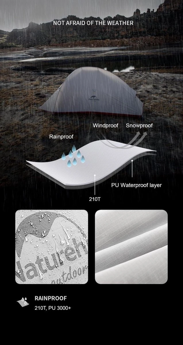 Cloud Up 1 Upgraded - Naturehike® - 1 persoons tent - Lichtgewicht tent - Incl. grondzeil - 210T 3000mm - Outdoor - Waterdicht - Hiking & Wandelen Cloud Up 1 Upgraded - Naturehike® - 1 Persoons Tent - Lichtgewicht Tent - Incl. Grondzeil - 210T 3000mm - Outdoor - Waterdicht - Hiking & Wandelen -Bo-Camp Verkoop