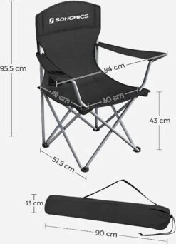 MIRA Home - Campingstoel Set Van 2 Inklapbaar - Klapstoel Met Robuust Frame - Met Flessenhouder - 76 X 51.5 X 95.5 Cm - Zwart -Bo-Camp Verkoop 866x1200