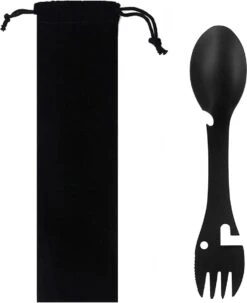 Luverno® - Spork - Incl. Bescherm Hoes - RVS - Bestek To Go - Reisbestek - Keukengadget - 5 In 1 Camping Bestek - Zwart